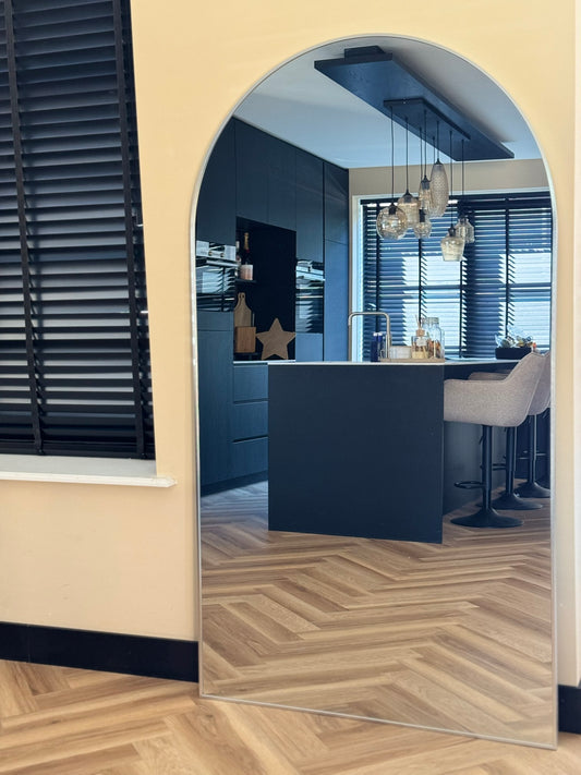 XL Passpiegel Vogue, Geborsteld Chroom met ronding 180x100