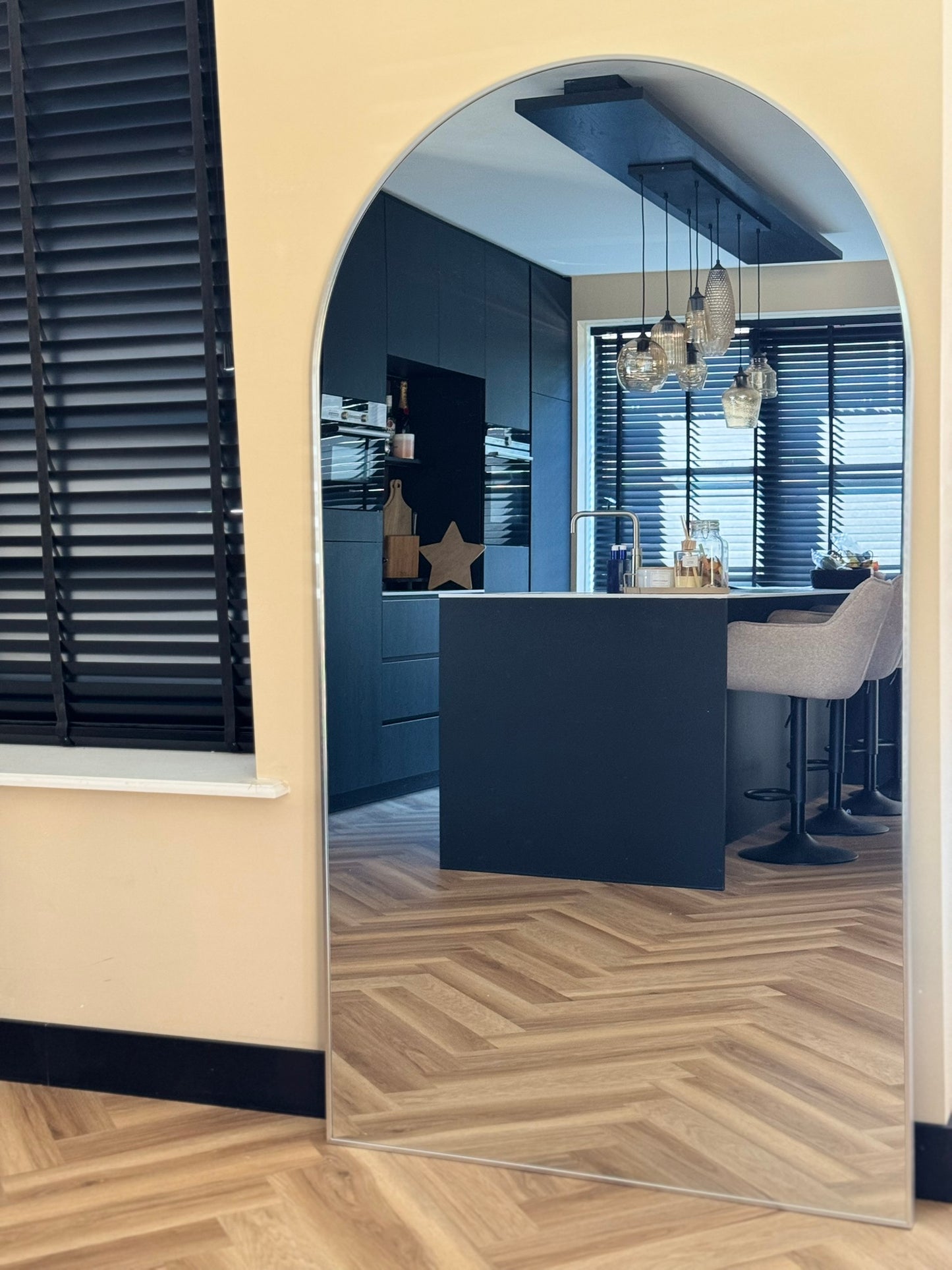 XL Passpiegel Vogue, Geborsteld Chroom met ronding 180x100