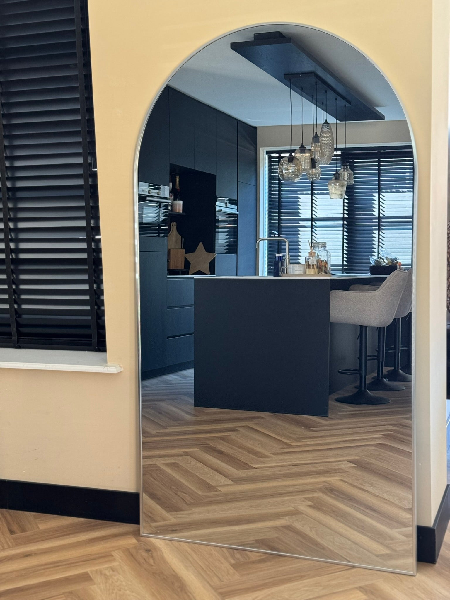 XL Passpiegel Vogue, Geborsteld Chroom met ronding 180x100