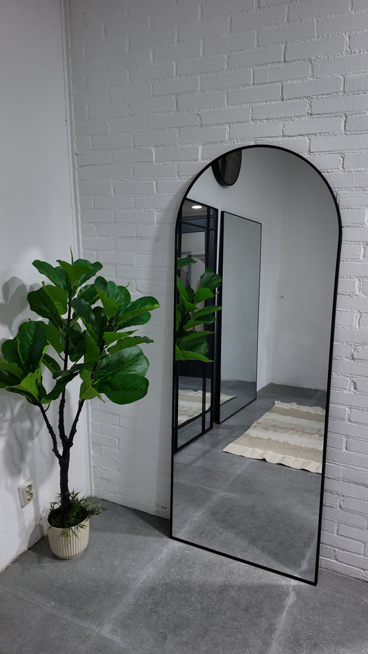 XL Passpiegel Royale, Zwart met ronding 180x70